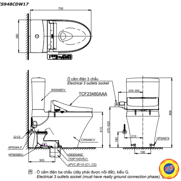 Bồn Cầu Điện Tử TOTO CS948CDW17/TCF23460AAA C2 Giấu Dây