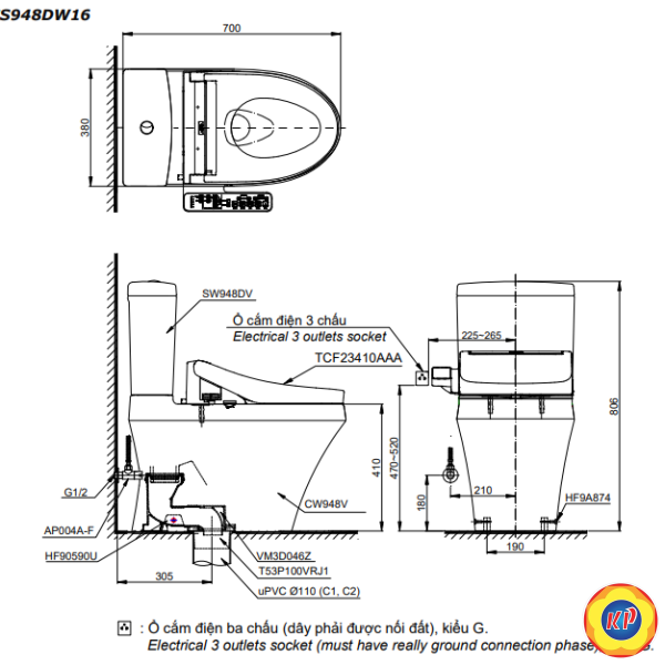 Bồn Cầu Điện Tử TOTO CS948DW16/TCF23410AAA C2