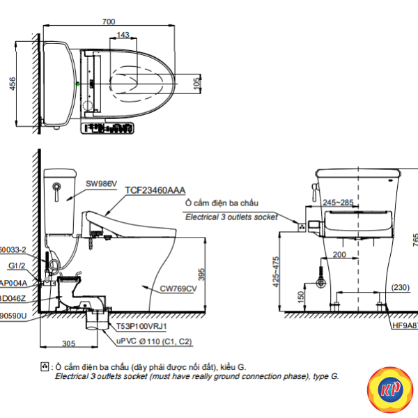 Bồn Cầu Điện Tử TOTO CS986CGW17/TCF23460AAA C2 Giấu Dây 