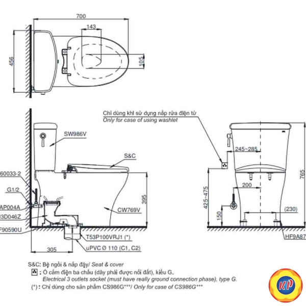 Bồn Cầu TOTO CS986GT8 (CS986GT8) 2 Khối Nắp Êm TC600VS