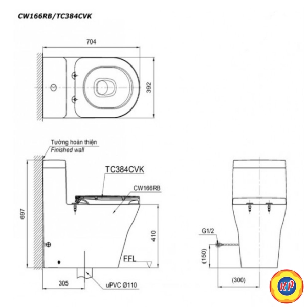Bồn Cầu TOTO CW166RB 1 Khối Nắp TC384CVK