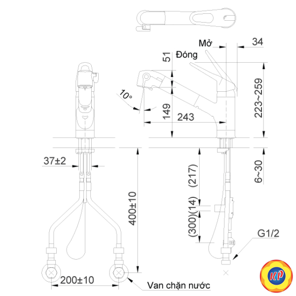 Vòi Rửa Chén Rút Dây Inax JF-AB466SYX JW Nóng Lạnh