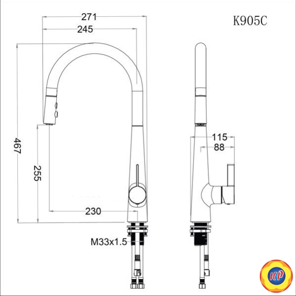 Vòi Rửa Chén Caesar K905C Rút Dây Nóng Lạnh