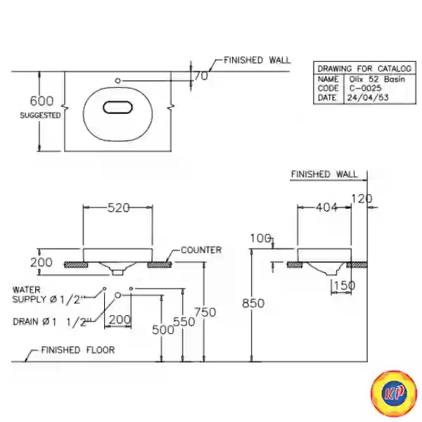Chậu Rửa Lavabo  Đặt Bàn COTTO C00257 Olix