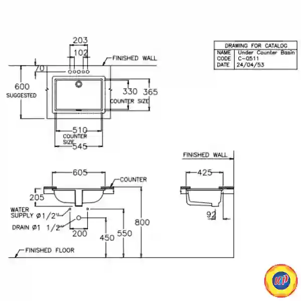 Chậu Rửa Lavabo COTTO C05117 Fresia II Âm Bàn