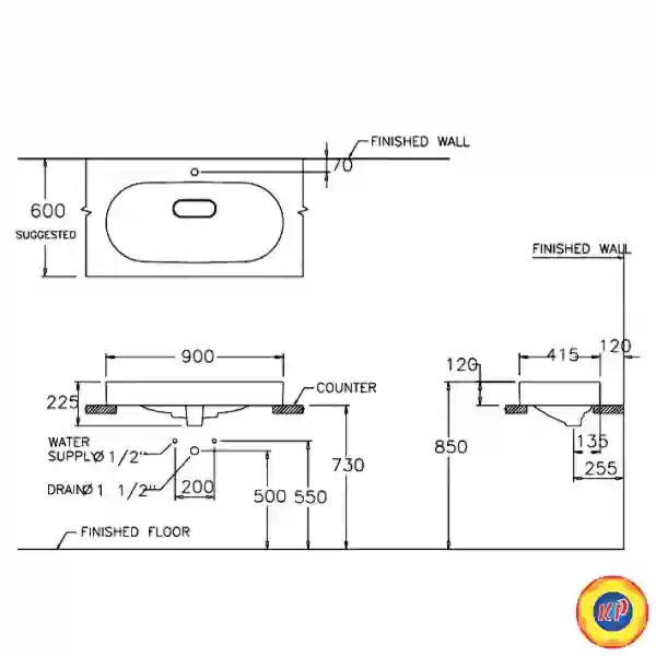 Chậu Rửa Lavabo Đặt Bàn COTTO C002517 Olix 90
