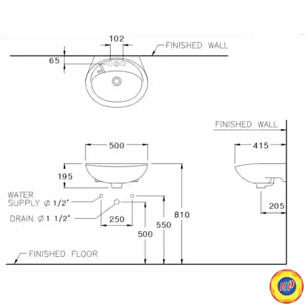 Chậu Lavabo COTTO C013 Kensington 20 Treo Tường (TDM)
