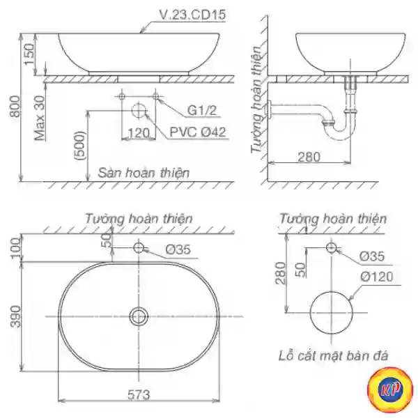 Chậu Lavabo Đặt Bàn Viglacera CD15