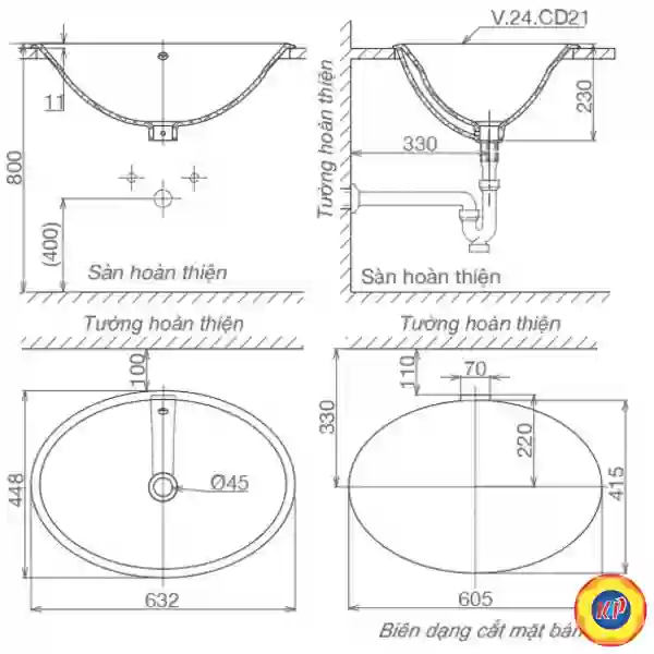 Chậu Rửa Mặt Lavabo Viglacera CD21 Dương Vành