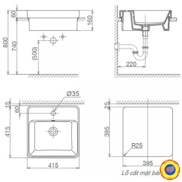 Chậu Rửa Lavabo Viglacera V24 Đặt Bàn