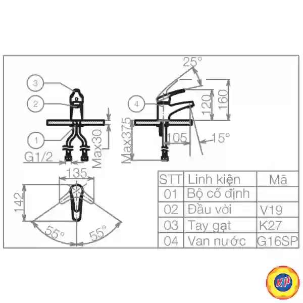 Vòi Lavabo Viglacera VG102 Nóng Lạnh