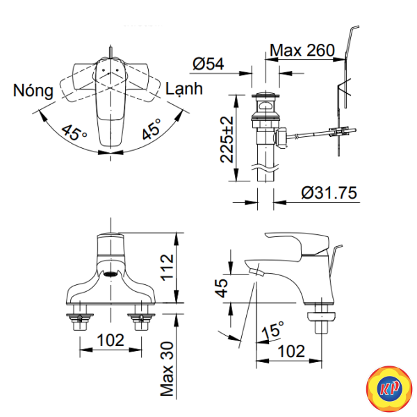 Vòi Lavabo 3 Lỗ Inax LFV-211S Nóng Lạnh