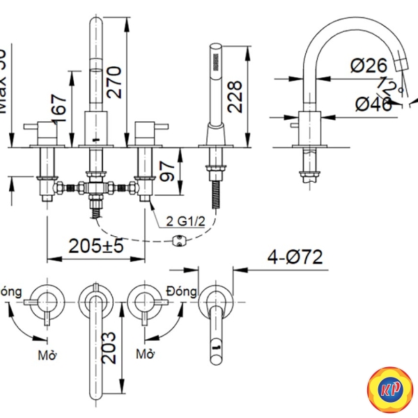 Vòi Lavabo 3 Lỗ Inax LFV-7000B Nóng Lạnh