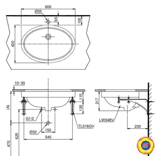Chậu Lavabo TOTO LT548#XW Âm Bàn