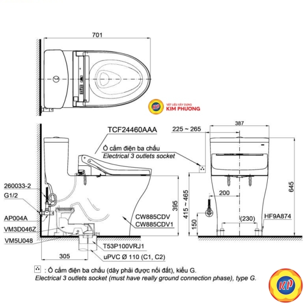 Bồn Cầu Điện Tử TOTO MS885CDW15 
