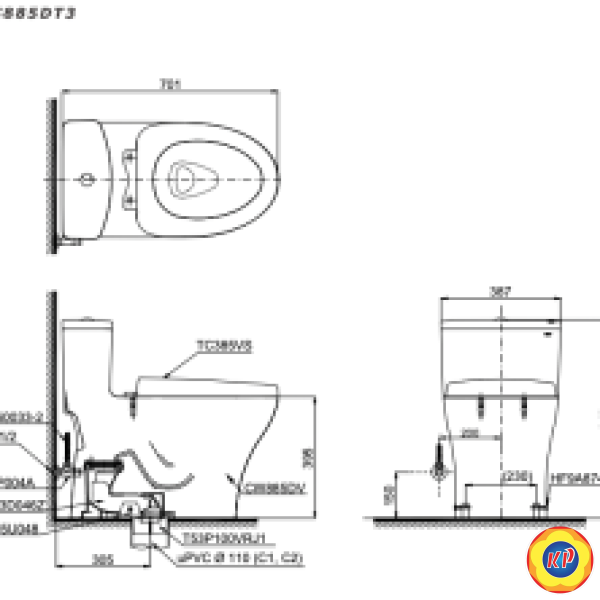 Bồn Cầu TOTO MS885DT3 Một Khối Nắp TC385VS