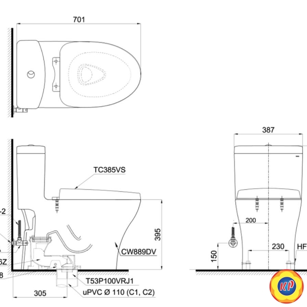 Bồn Cầu TOTO MS889DRT3 1 Khối Nắp TC385VS