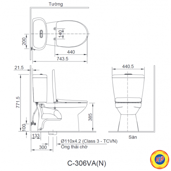 Bồn Cầu INAX C-306VAN (C306VAN) 2 Khối Nắp Êm