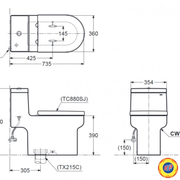 Bồn Cầu TOTO CW895JW 1 Khối Nắp TC880SJ