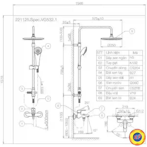 Vòi Sen Cây Viglacera VG532.1 Nóng Lạnh