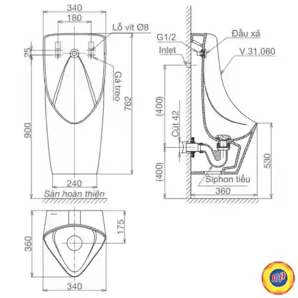 Bồn Tiểu Nam Viglacera T6 Treo Tường