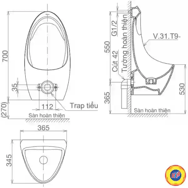 Bồn Tiểu Nam Treo Tường Viglacera T9