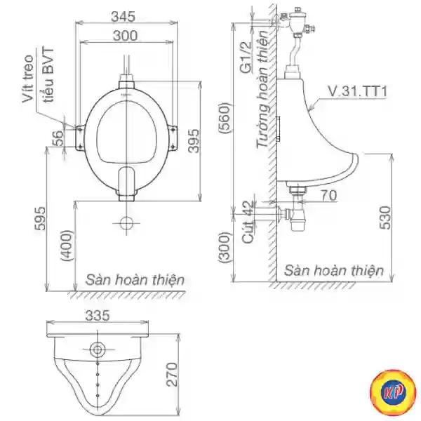 Bệ Tiểu Nam Viglacera TT1 (BS601) Treo Tường