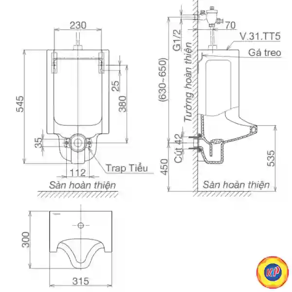Bồn Tiểu Nam Treo Tường Viglacera TT5 