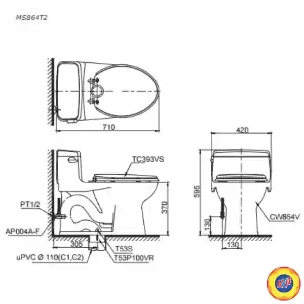 Bồn Cầu Một Khối TOTO MS864T2 (C864) Nắp TC393VS