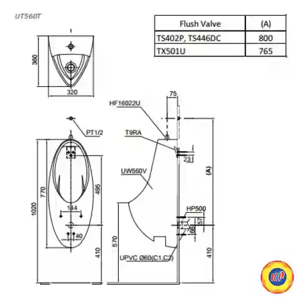 Bồn Tiểu Nam TOTO UT560T#XW Treo Tường