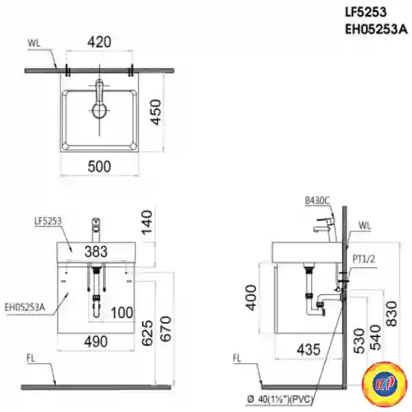 Bộ Tủ Lavabo Caesar Treo Tường LF5253/EH05253AV