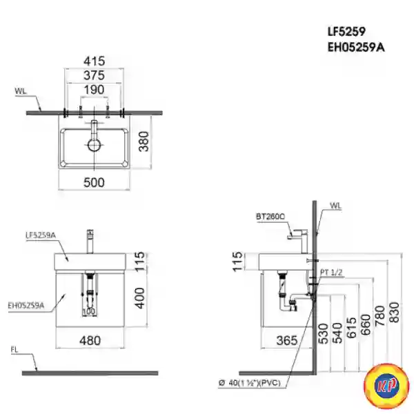 Bộ Tủ Lavabo Caesar LF5259/EH05259AV Treo Tường