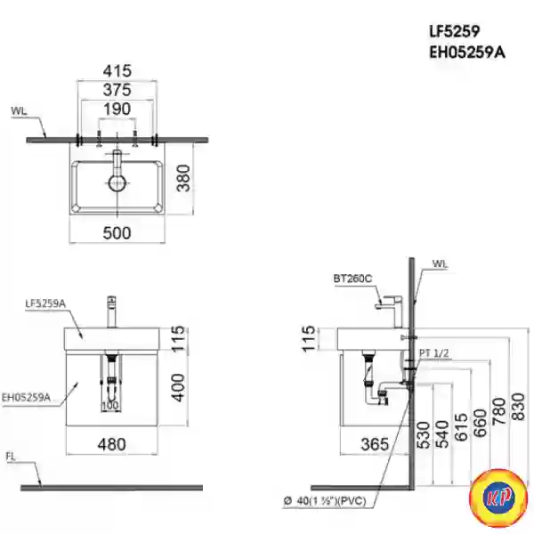Bộ Tủ Lavabo Caesar LF5259/EH05259AWV Vân Gỗ Treo Tường