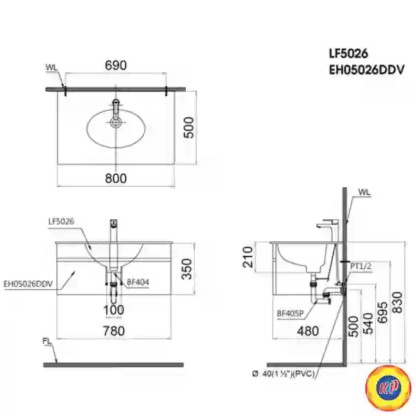 Bộ Tủ Lavabo Caesar LF5026/EH05026DDV Treo Tường