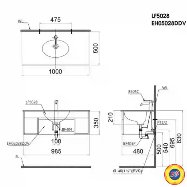 Bộ Tủ Lavabo Caesar Treo Tường LF5028/EH05028DDV