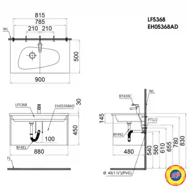 Bộ Tủ Lavabo Caesar Treo Tường LF5368/EH05368ADV