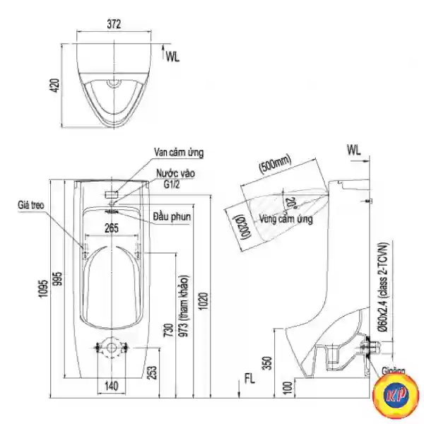 Bồn Tiểu Nam Inax ASU-500V Cảm Ứng Tự Động