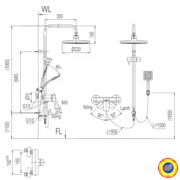 Vòi Cây Sen Tắm Inax BFV-50S (BFV50S) Nóng Lạnh