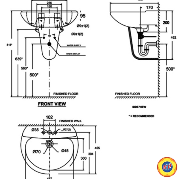 Chậu Lavabo Treo Tường American Standard VF-0800/VF-0911 Cabria