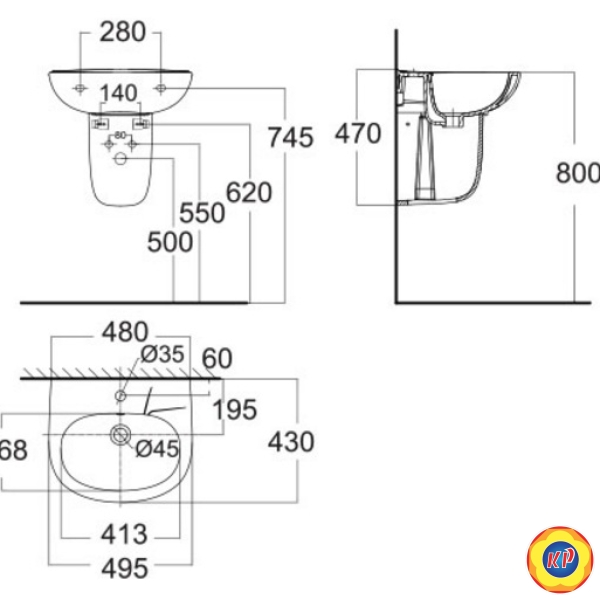 Chậu Lavabo Treo Tường American Standard VF-0947/VF-0741 Codie