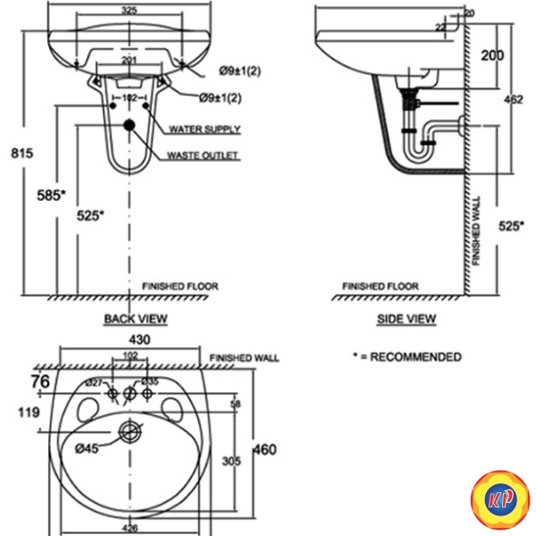 Chậu Lavabo Treo Tường American Standard VF-0969/VF-0912 Casablanca