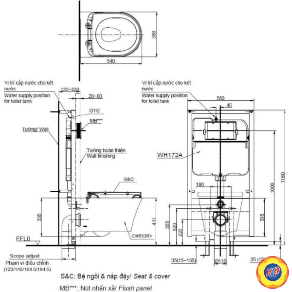 Bồn Cầu TOTO CW553/WH172A/TC384CVK/MB170P#SS Treo Tường