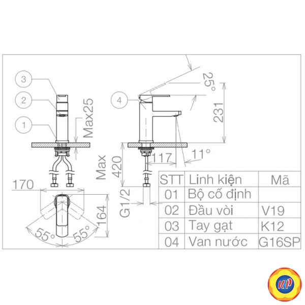 Vòi Lavabo Viglacera VG112 Nóng Lạnh