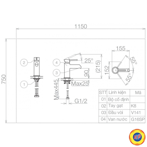 Vòi Chậu Rửa Măt Lavabo Viglacera VG141 Nóng Lạnh