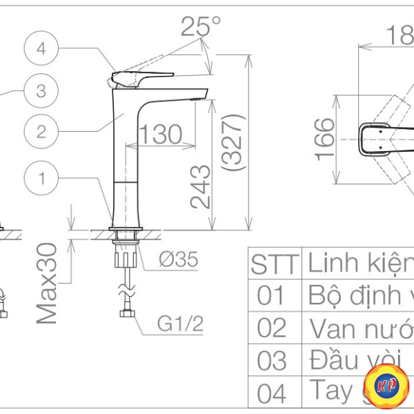 Vòi Lavabo Viglacera VG143.1 Nóng Lạnh Thân Cao