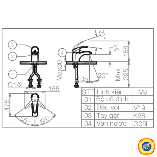 Vòi Lavabo Viglacera VG104 Nóng Lạnh