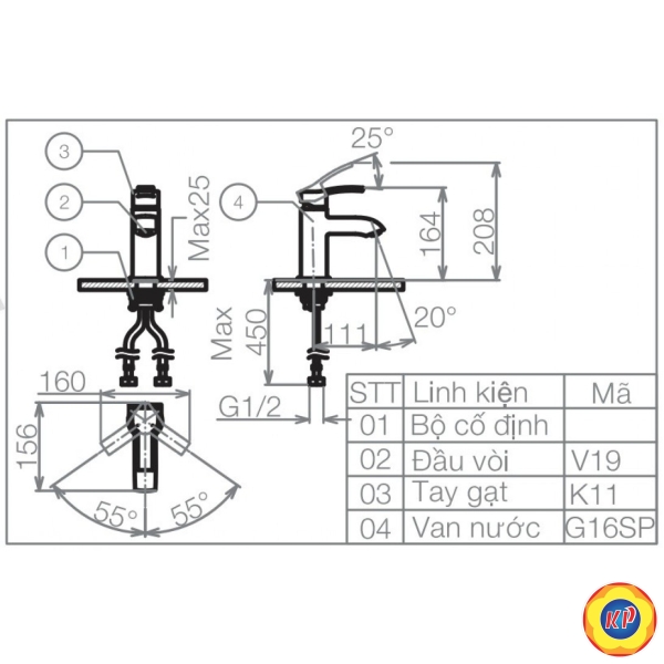 Vòi Chậu Rửa Mặt Lavabo Viglacera VG111 Nóng Lạnh