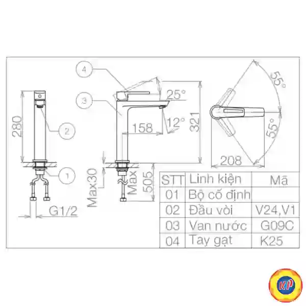 Vòi Lavabo Thân Cao Viglacera VG125 Nóng Lạnh