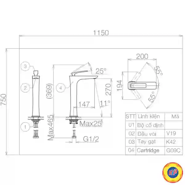 Vòi Lavabo Viglacera VG142.1 Nóng Lạnh Thân Cao