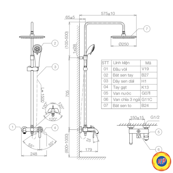 Vòi Sen Cây Viglacera VG581 Nóng Lạnh